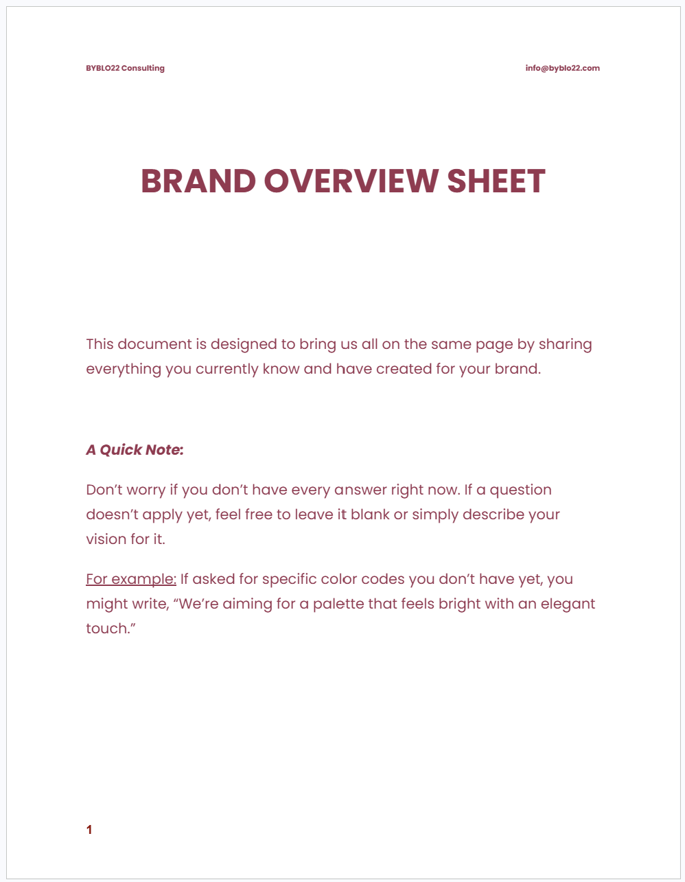 BYBLO22 brand overview sheet